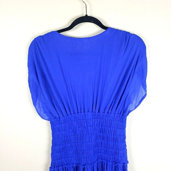 A.L.C. NWT Luna Colbat Blue Smocked Pleated V-Neck Draped Mini Dress Size XS - Picture 4 of 13